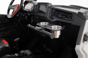 Polaris RZR S 570 Dual Cup Holder - Passenger Grip Handle - Rough Country - Stainless Steel with Powder Coat Finish
